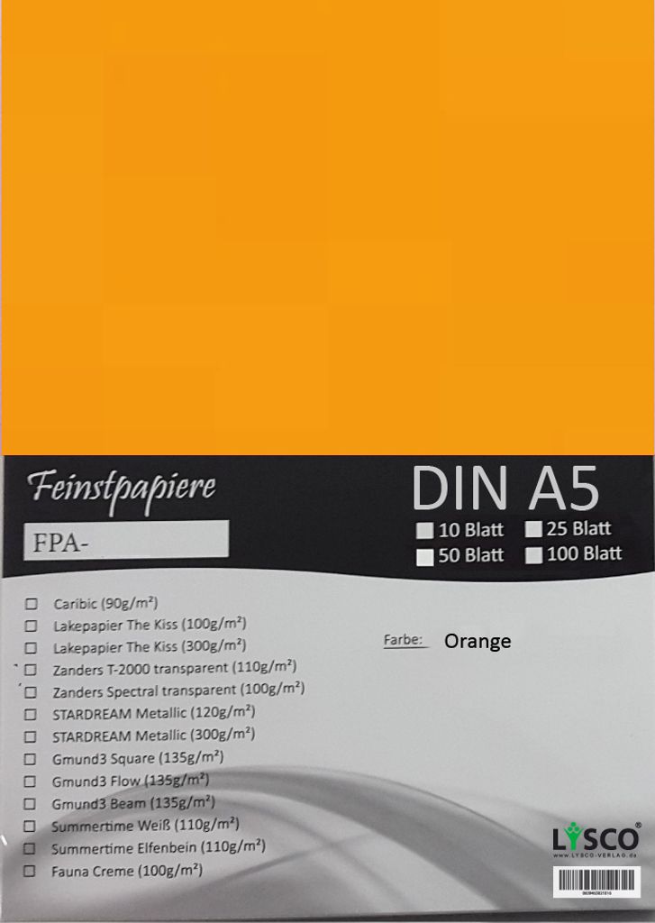 GMUND Transparentpapier DIN A5 Farbe Orange / LYSCO Feinstpapierset mit 25 Blatt Inhalt (FPA-121) - bedruckbar, sehr gute Qualität, für Einladu...