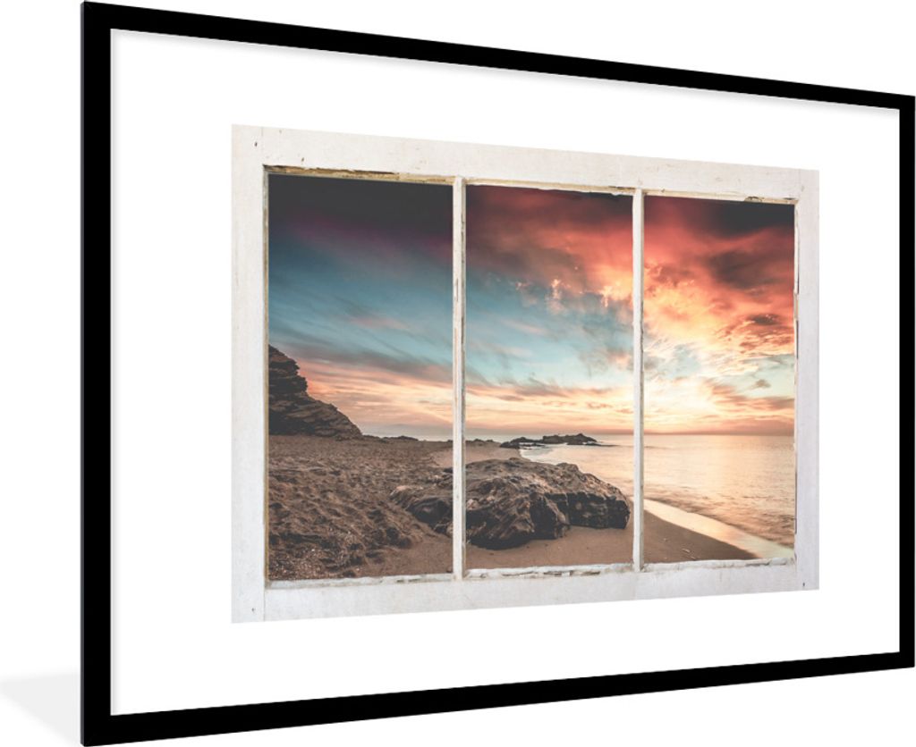 MuchoWow Gerahmtes Poster Aussicht - Strand - Meer 90x60 cm - Poster mit Schwarzem Bilderrahmen Wandposter Rahmen Foto Bilder - Wanddekoration - ...
