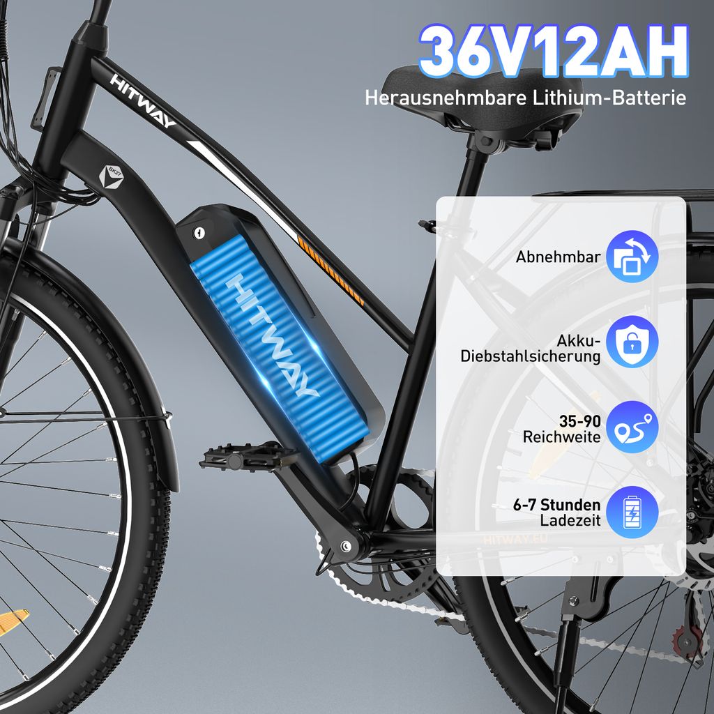 HITWAY E-Bike 28 Zoll Elektrofahrrad mit Korb Pedelec Produktbild 3