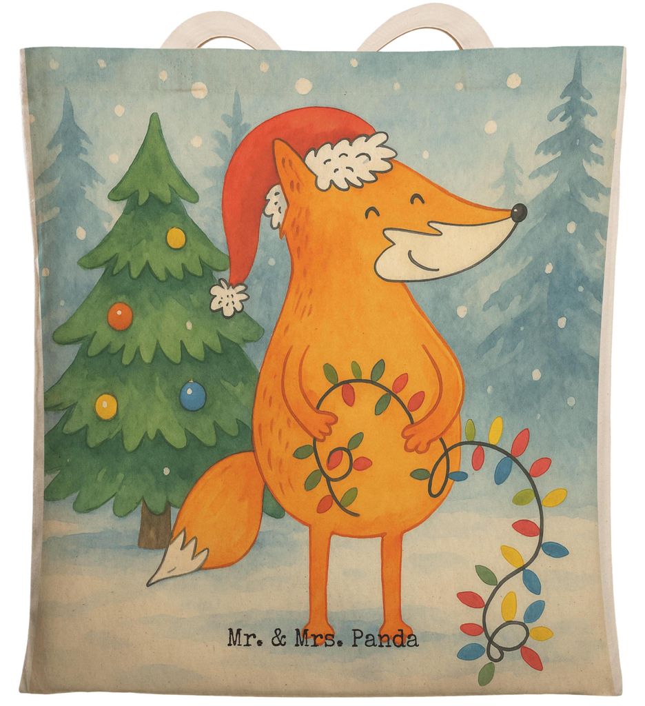 Mr. & Mrs. Panda Tote Bag Fuchs Weihnachten Design - Weiß - Geschenk, Heiligabend, Füchse, Nikolaus, shopping, Einkaufstasche, Tasche, Beuteltasc...