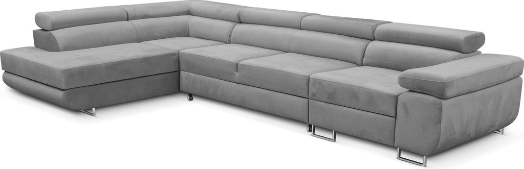 Ecksofa Miami Long Monolith 84 -form mit Schlaffunktion und Bettkasten hellgrau, Links Ottomane