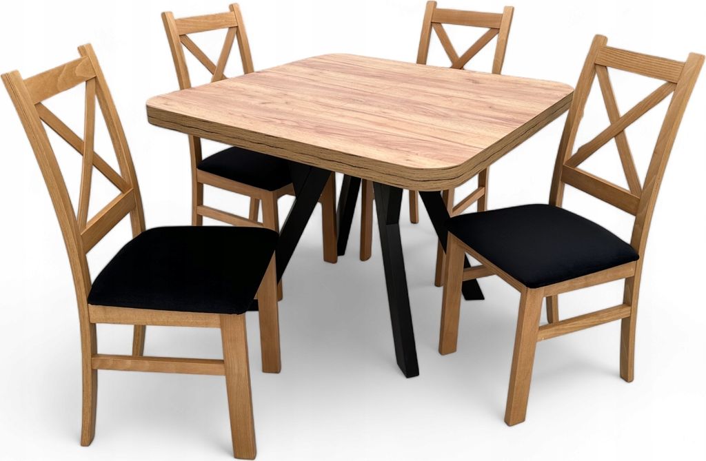 Set Klapptisch Zaowal 90x90/190 cm + 4 Stühle Oak Craft + Velvet