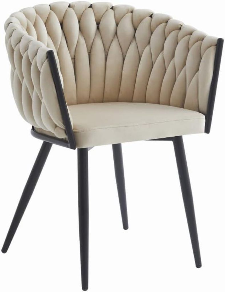 VBChome Stuhl Samtstoff Beige Gepolstert Geflochten Esszimmerstuhl & Wohnzimmerstuhl Glamourösen Loft & Industrial Stil Komfortsitz Metallgestell