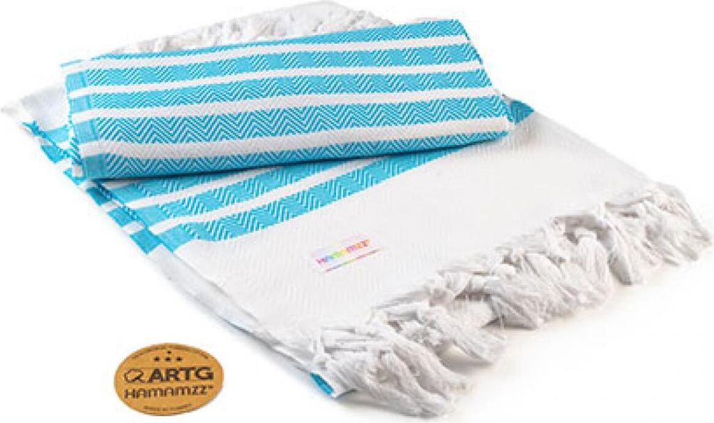 A&R AR053 | Hamamzz Dalaman Towel - 100 x 180 cm - Farbe: White/Aqua Blue - Größe: 100 x 180 cm