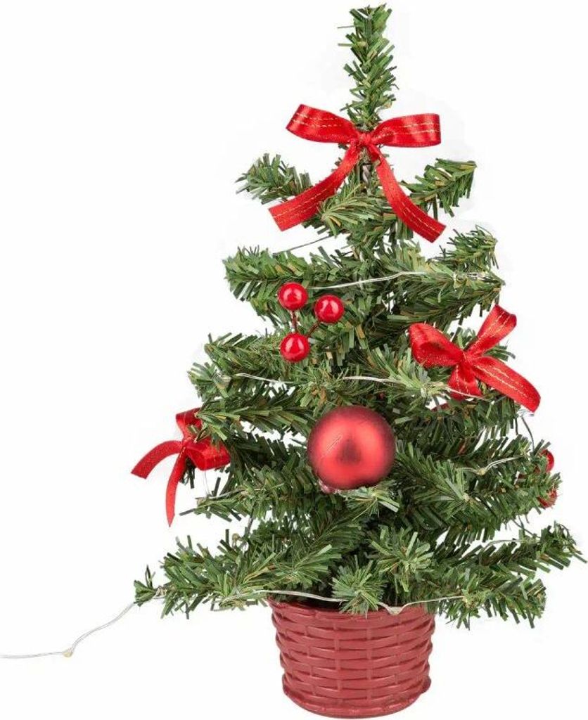 Idena Deko Weihnachtsbaum rot geschmückt 20 LED warmweiß Produktbild 