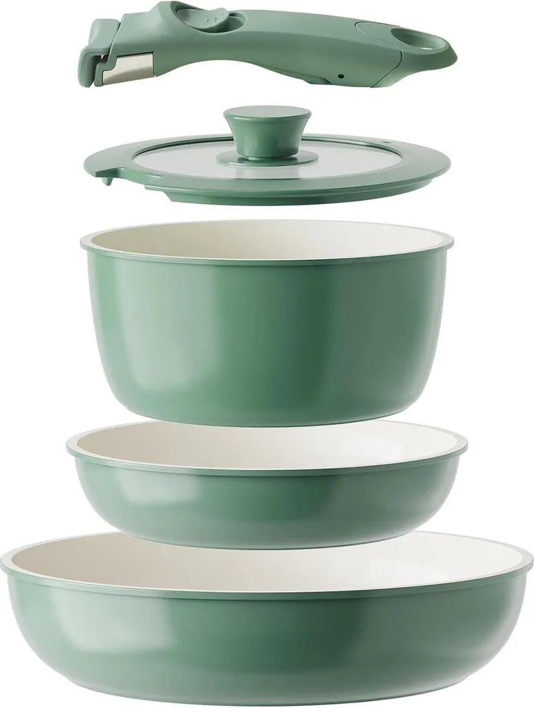 Set Cucina Redchef Verde Ceramica: Design Minimal e Manico Removibile