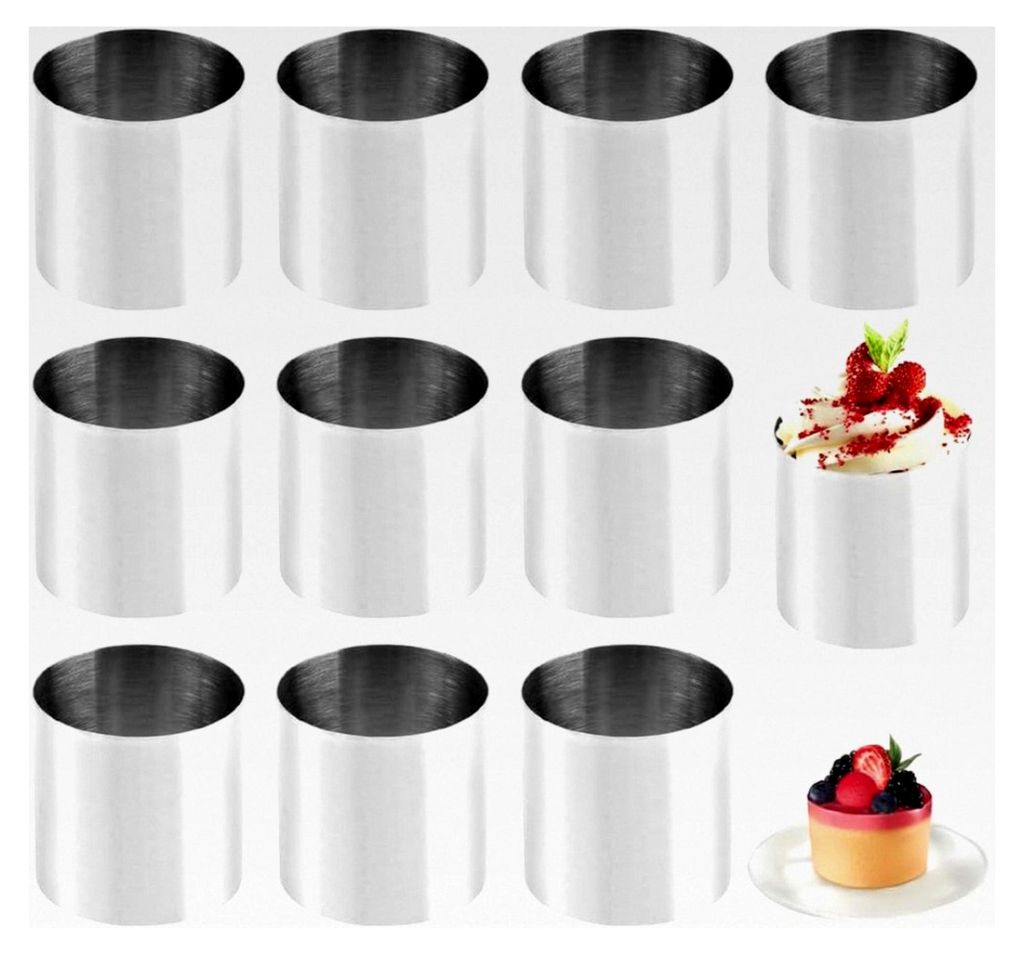 10 Stück Dessertringe und Speiseringe Set, Edelstahl Kuchenringe Set, 5 cm Kleine Tortenringe Kit, Dessert Formen