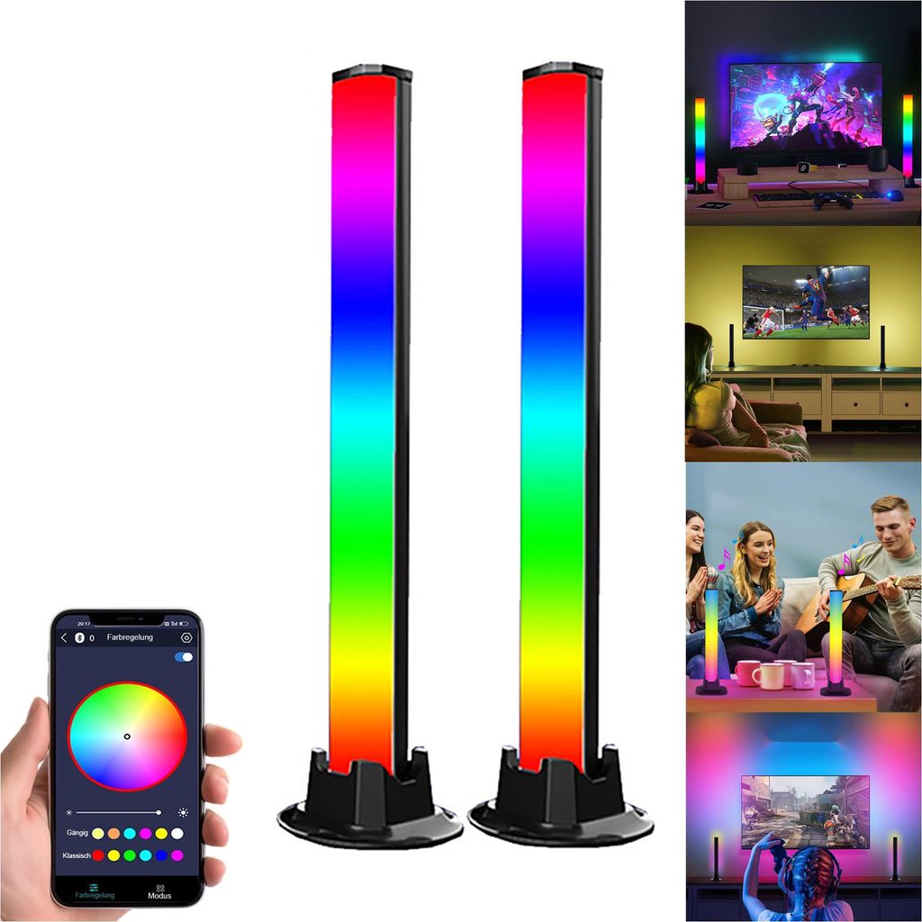 LED Lightbar Zwei Stück,RGB Ambient 3D-Design,Smart Sync mit Musik und APP Control Steuerung für Gaming, Deko, PC,TV, Raumdekoration(Schwarz)