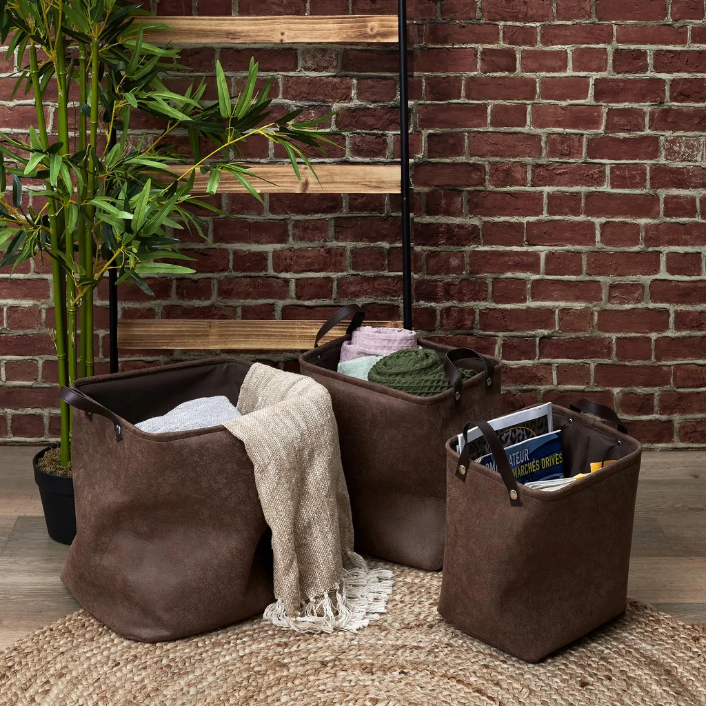 Panier Imitation Cuir pour Rangement Bureau et Dressing - Trio Élégant X3