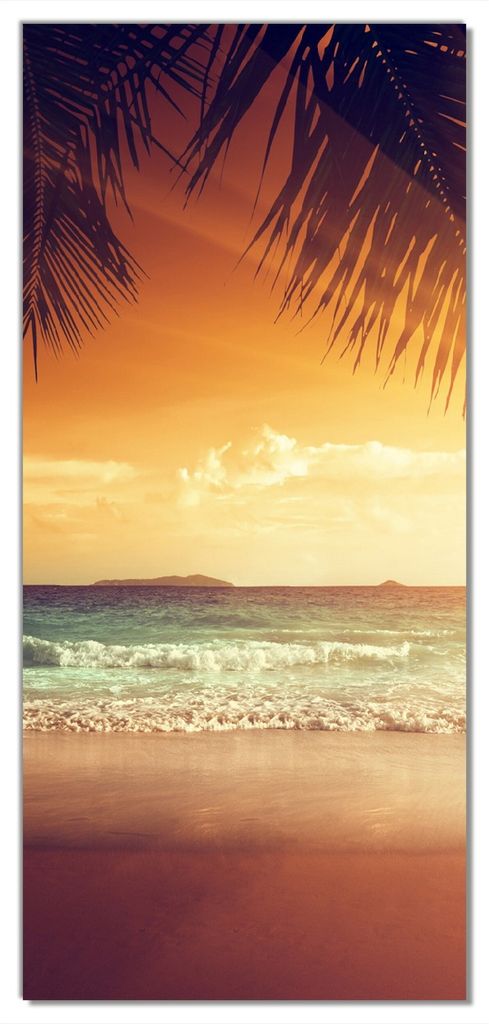 Wallario selbstklebende Türtapete 100 x 220 cm - Sonnenuntergang am Strand in der Karibik - Abwischbar, rückstandsfrei zu entfernen
