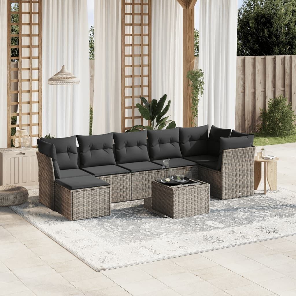 Industrie-Stil 8-tlg. Garten-Sofagarnitur Sofa Set mit Kissen Hellgrau Poly Rattan Terrassenmöbel2024 cloris