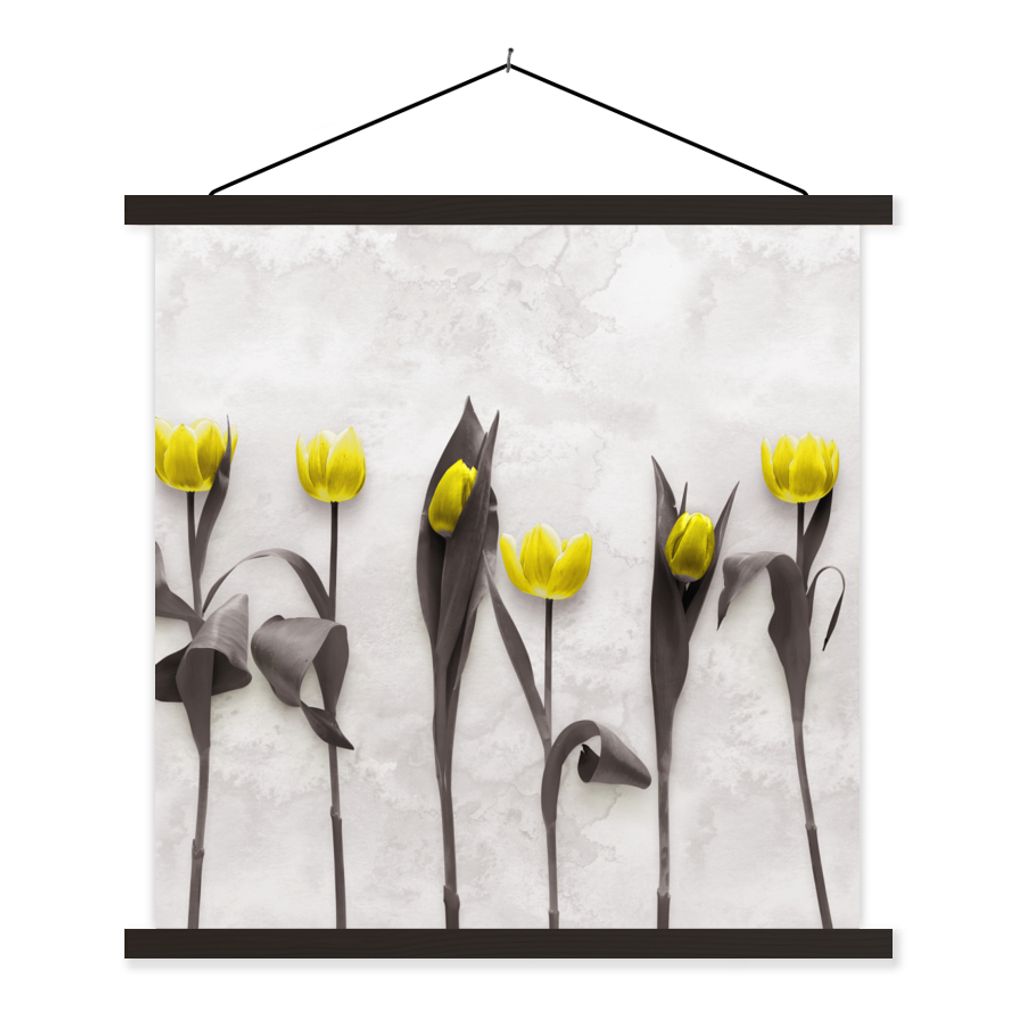MuchoWow Textilposter Blumen - Tulpen - Marmor 90x90 cm mit schwarzem Rahmen - Magnetisches