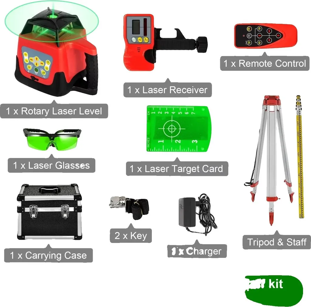 Laser de chantier rotatif 360 avec faisceaux verts autonivelants Kit 2