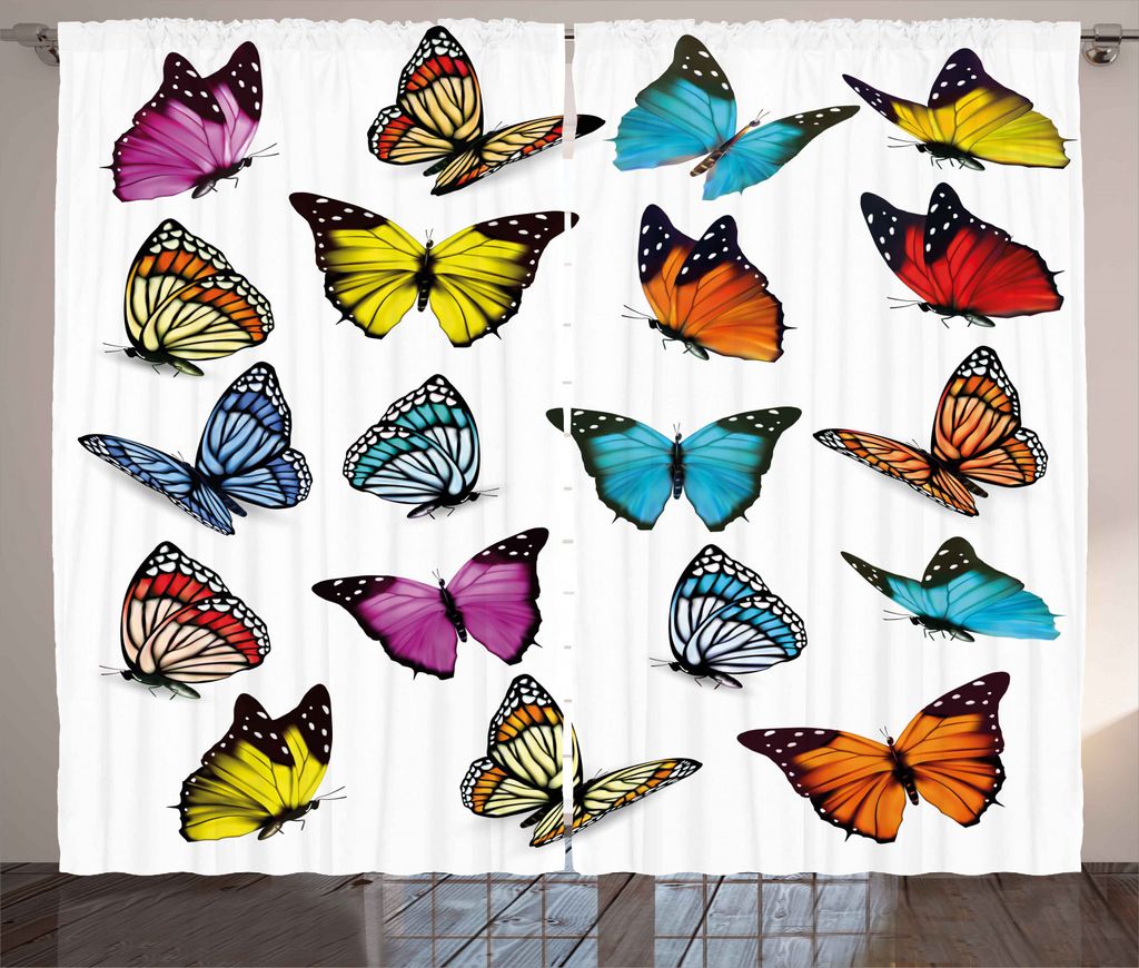 ABAKUHAUS Tier Rustikaler Vorhang, Schmetterlings-Zusammensetzung, Wohnzimmer Universalband Gardinen mit Schlaufen und Haken, 280 x 245 cm, Mehrfarbig