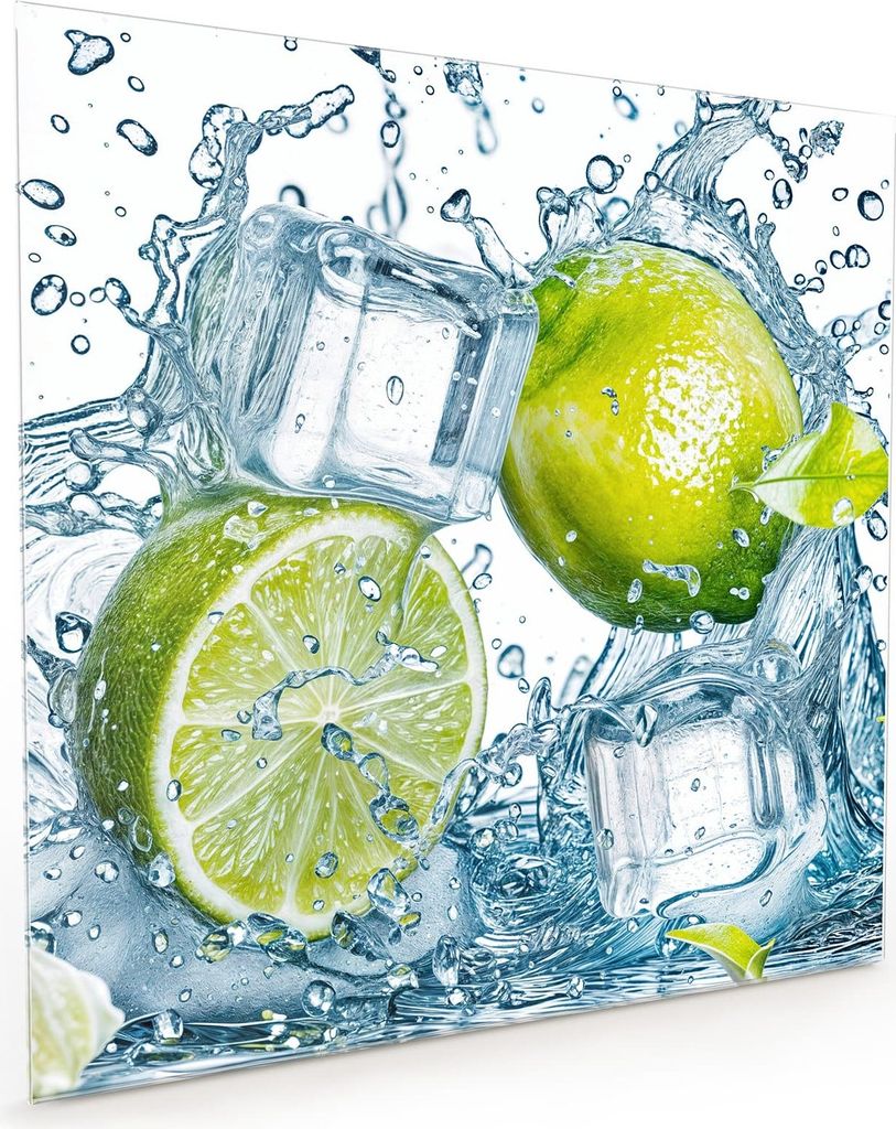 Küchenrückwand Spritzschutz Glas mit Motiv Limetten Splashing 40 x 40 cm