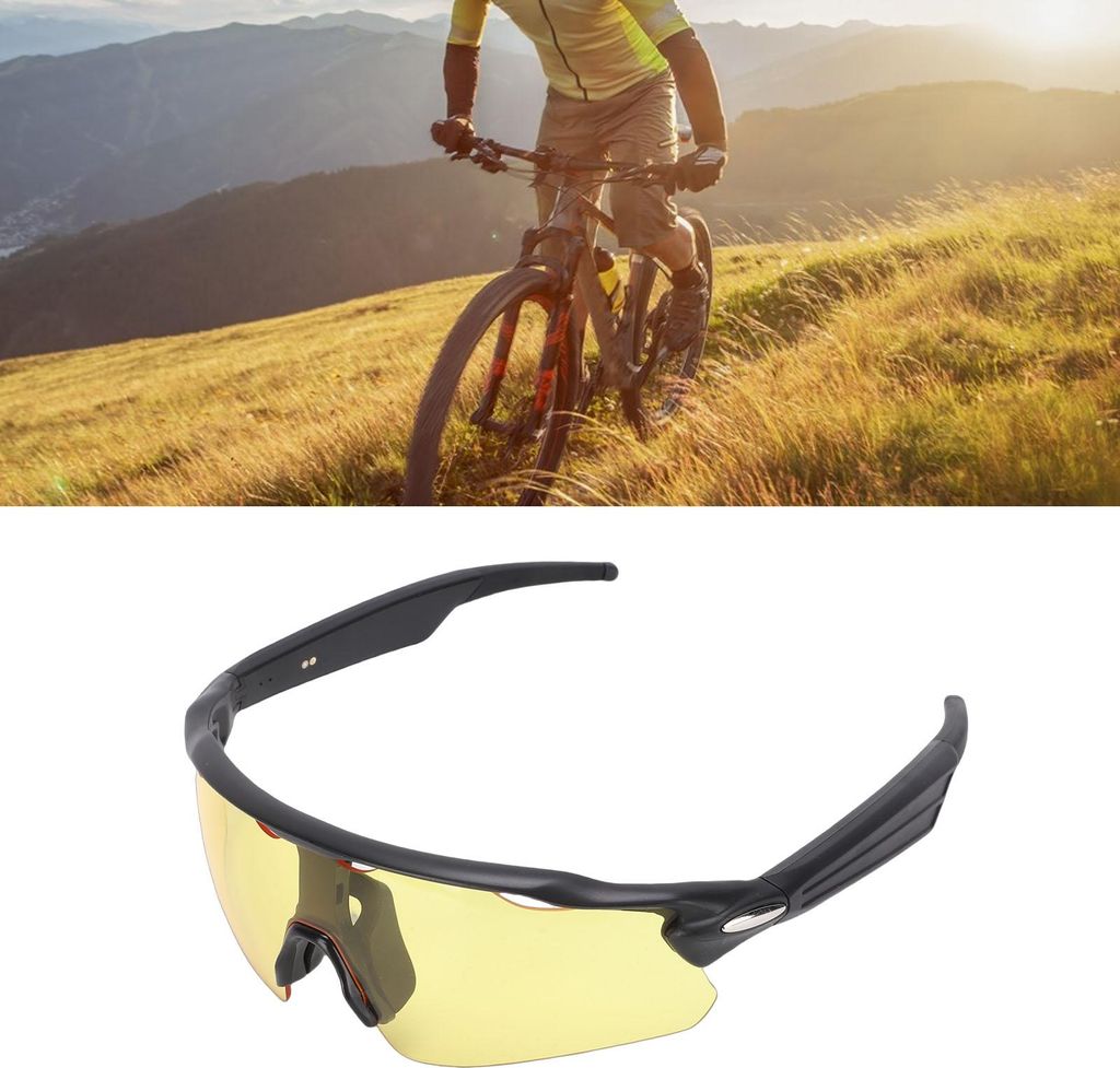 Smart Cycling Music Glasses Windproof Sport Bluetooth Glasses Built in Mic Speaker Voice Assistant Control für Outdoor-Aktivitäten Schwarz