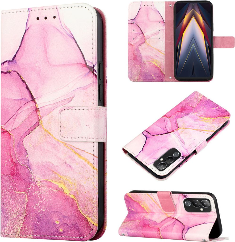 Tecno Pova 4 Hülle, Marmor Motiv Kunstleder Tasche Wallet Kartenfächer mit Standfunktion Klapp Schutzhülle für Tecno Pova 4 Rosa