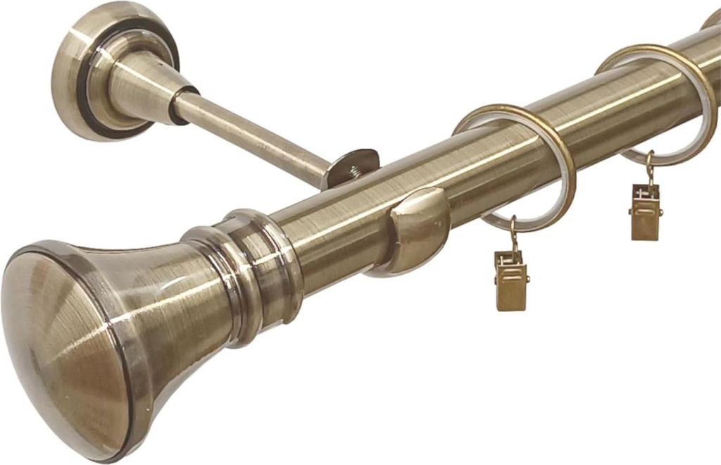 Gardinenstange 160 cm 1-läufig Farbe Antikgold 25 mm Durchmesser Glamour Endstück Monaco Vorhangstange Metall-Gardinenstange Curtain Rod