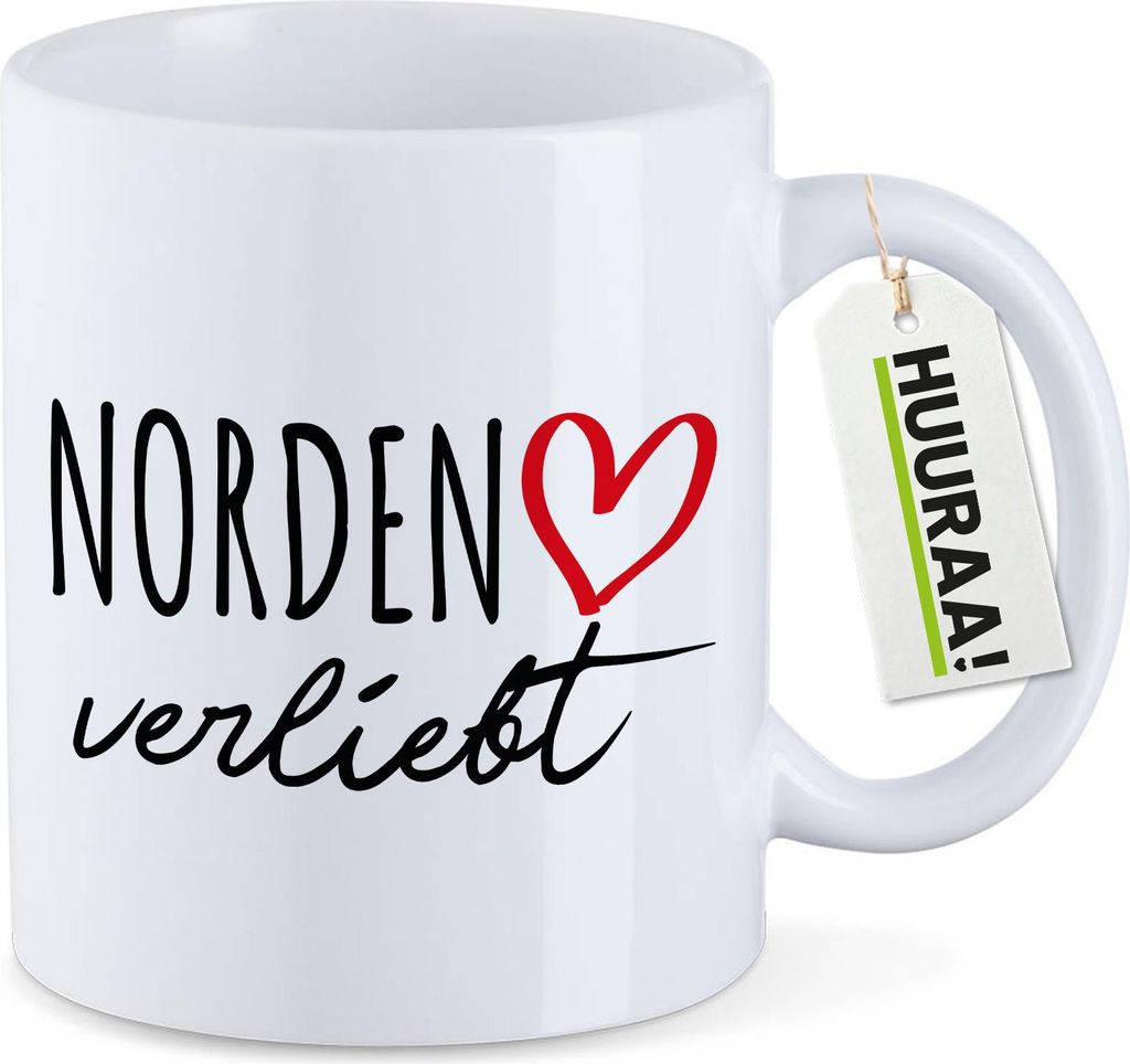 Huuraa Kaffeetasse Norden verliebt 330ml Weiß Keramik Kaffeebecher Geschenkidee