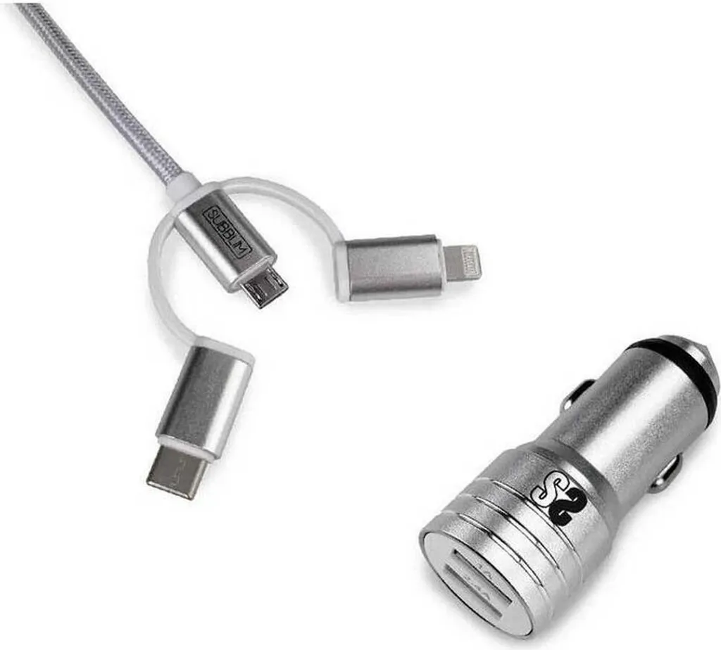 Caricatore Auto Subblim 2 USB Argento: Addio Batteria Scarica in Viaggio