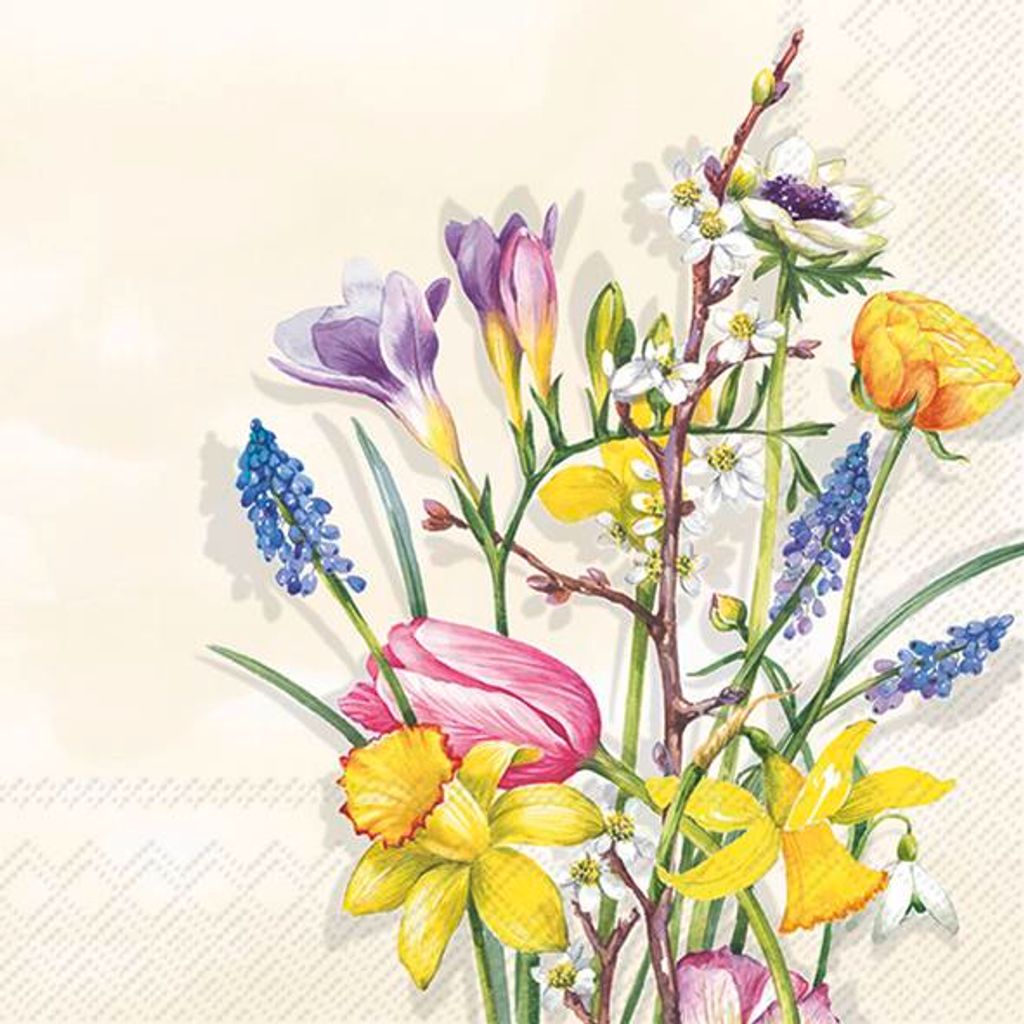Servietten 33x33 cm - SPRING FLOWERS cream