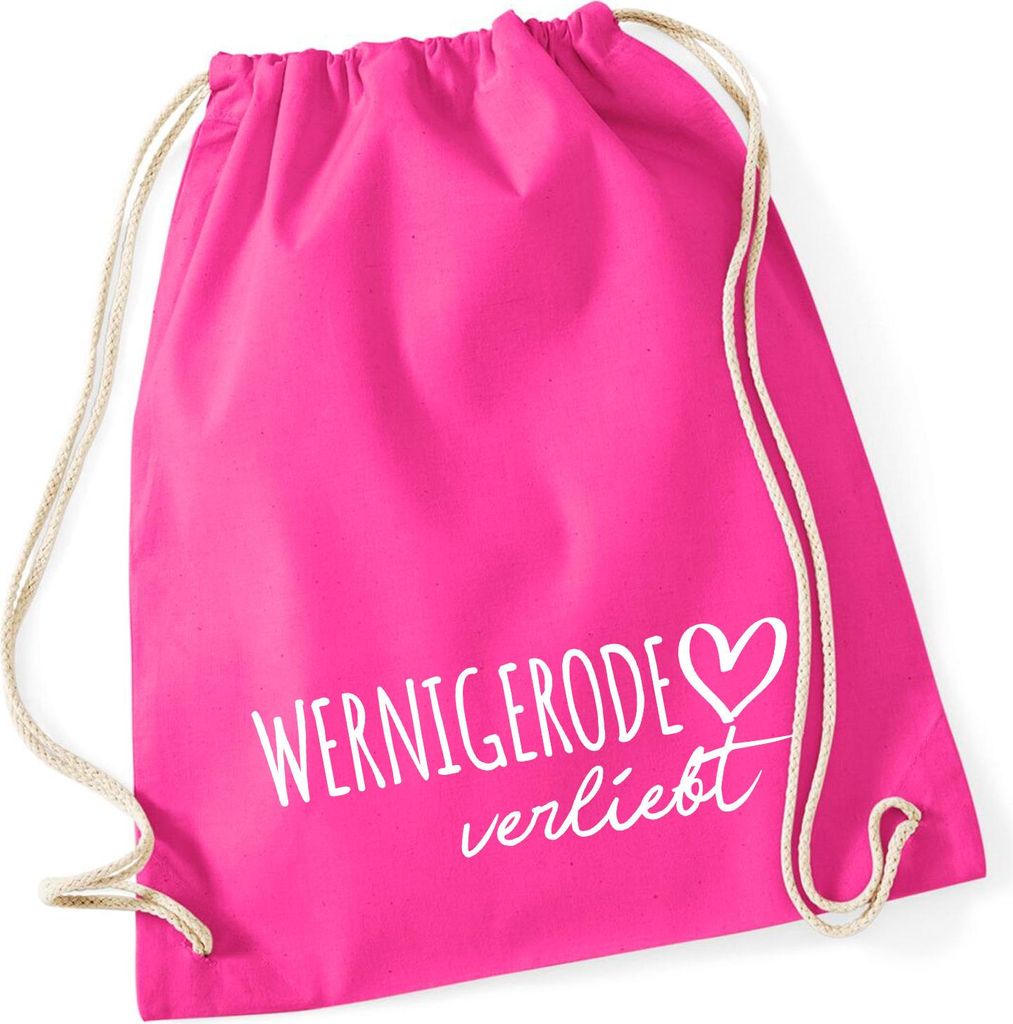 Huuraa Turnbeutel Wernigerode verliebt 12 Liter Fuchsia Baumwolle Rucksack Geschenkidee