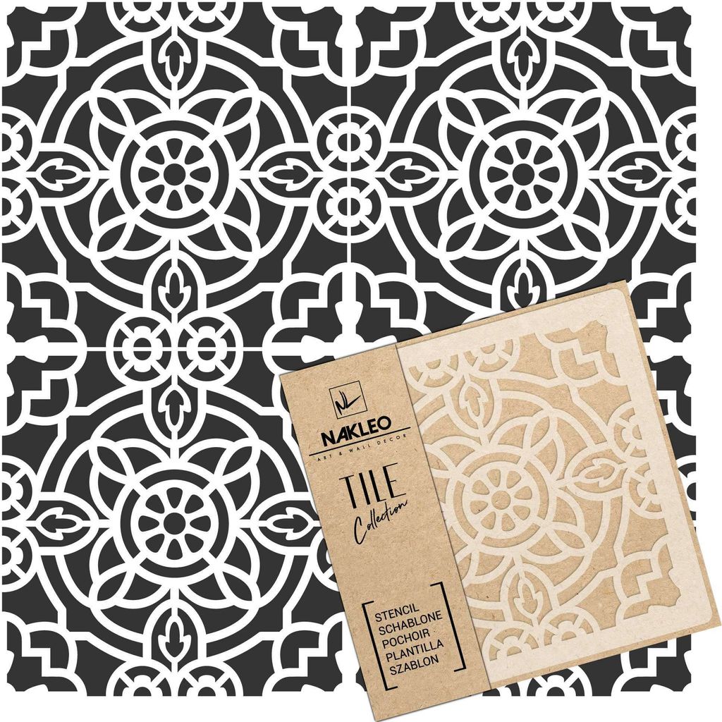 Tile Fliesen Schablone zum Malen 25x25 cm, Zaida Spanische Maurische Blume Marokkanisch, Kunststoff Wiederverwendbare Bodenschablone DIY