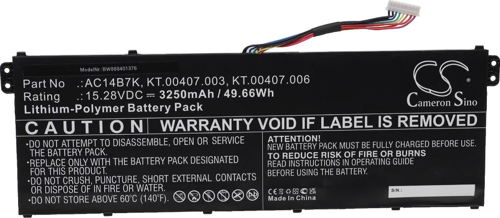 vhbw Akku kompatibel mit Acer Predator HELIOS 300 PH317-52-571BS, 300 G3-572-7056 Notebook (3250 mAh, 15,28 V, Li-Polymer)