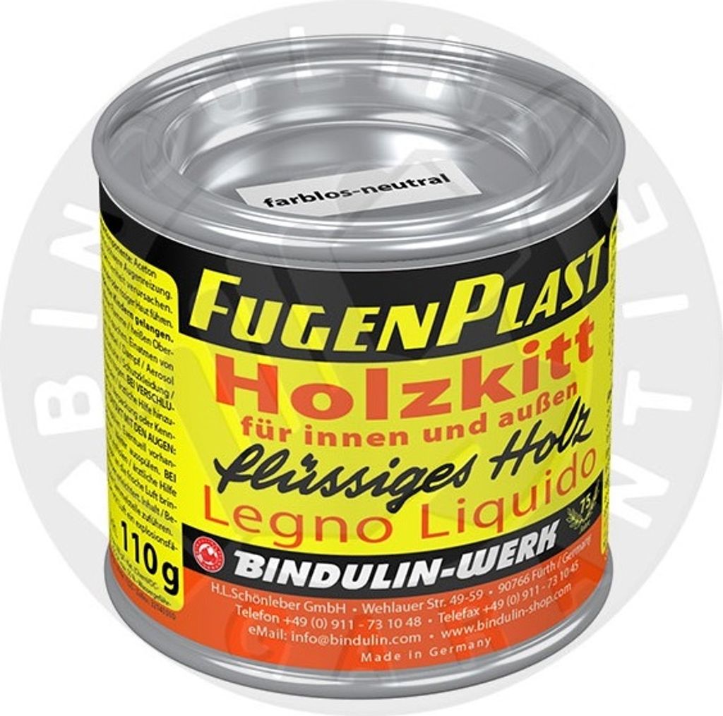 Wasserfester Holzkitt Fugenplast Füssigholz 110 g Metalldose Farbe: Kiefer für den Innen- und Außenbereich inkl. Spachtel und Pinsel