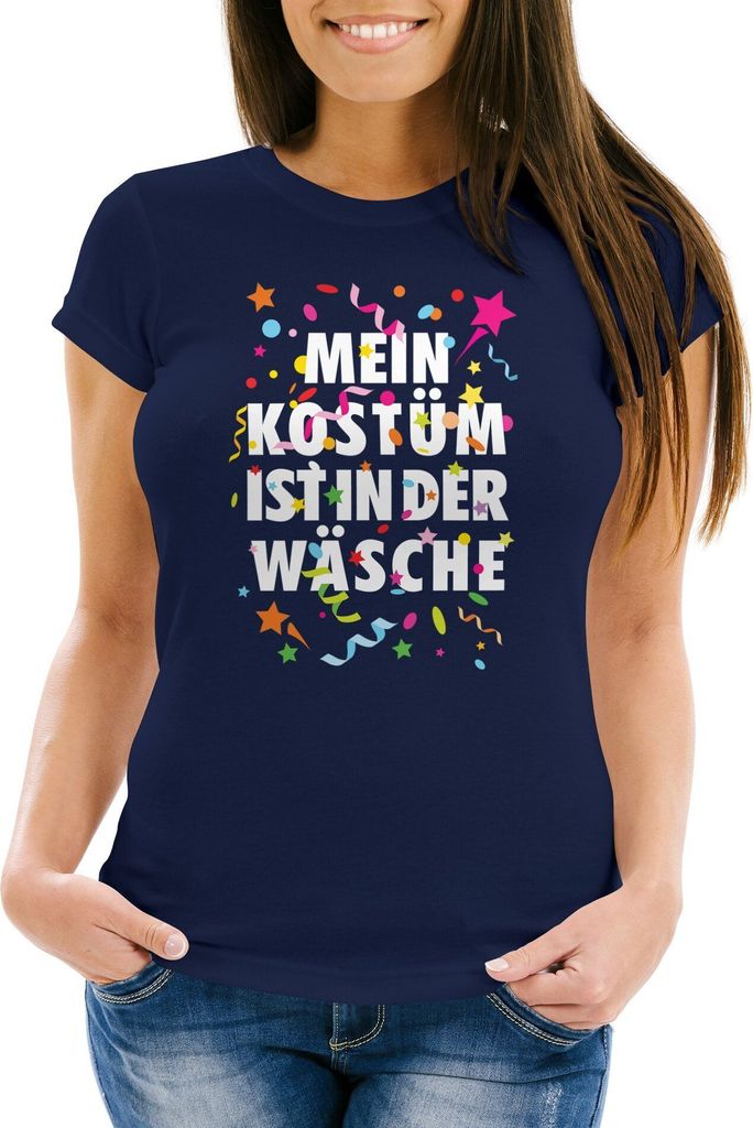 Damen T-Shirt Fasching Karneval Kostüm Verkleidung Last Minute Faschingskostüme Männer Funshirt Moonworks navy L