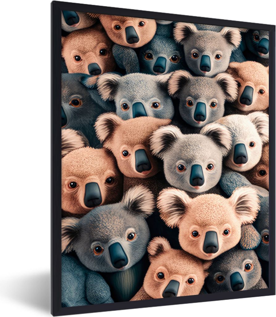 MuchoWow Gerahmtes Poster Koala - Tiere - Muster - Grau - Braun - Kinder 30x40 cm - Poster mit Schwarzem Bilderrahmen Wandposter Rahmen Foto Bild...