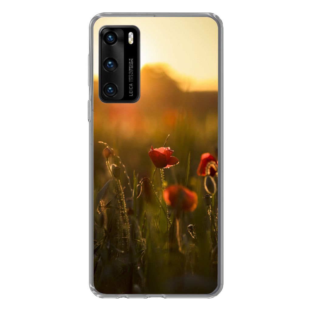 MuchoWow Handyhülle Schutzhülle Hülle für Huawei P40 Mohn - Sonnenuntergang - Gold Silikon Softcase Handy Hülle - Handytasche