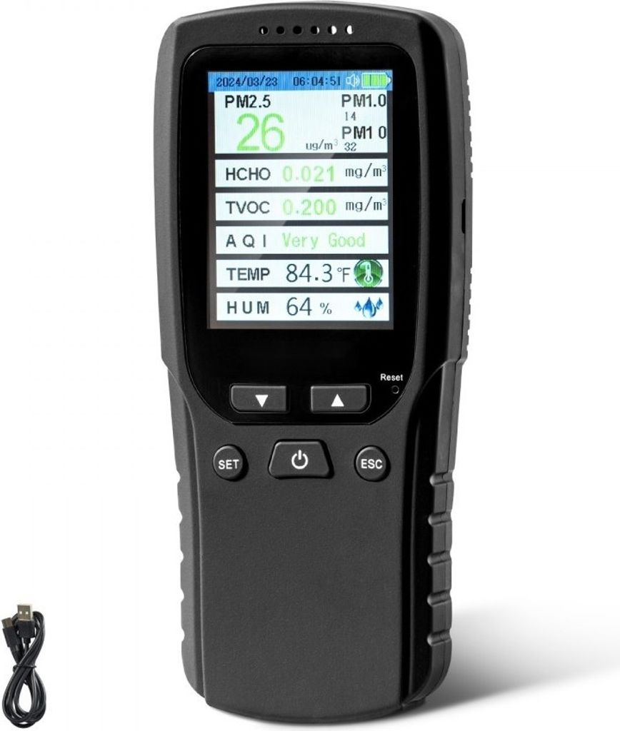 Luftqualitätsmonitor 8-IN-1 - Professioneller Partikelzähler PM2.5, PM10, PM1.0, Formaldehyd, Temperatur, Luftfeuchtigkeit, TVOC - AQI-Tester fü...