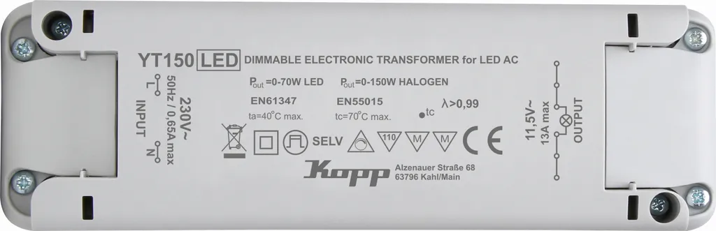 Transformateur halogène 12V Kopp 150VA électronique haute performance noir