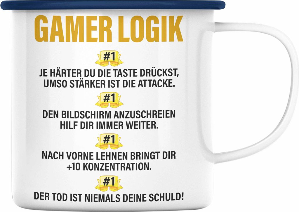 Trendation - Gamer Emaille Tasse Geschenk Jungs Jungen Zocker Mitbringsel Männer Emaille Tassen Zocken Gaming Geschenkideen PC Kinder Zubehör Spr...