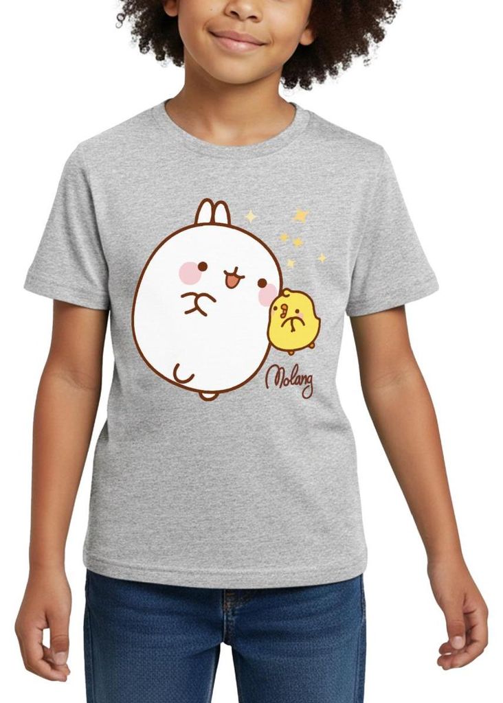 Spreadshirt Molang Piu Piu Sterne Kinder T-Shirt, 110/116 (5-6 Jahre), Grau meliert