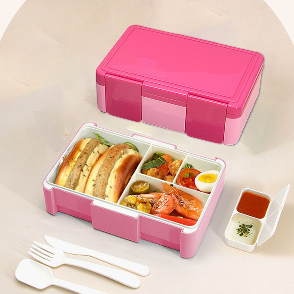Lunchboxen, Lunchbox, 1450ml Siegel Brotdose, PP Bento Box, Bentobox, mit Besteck-Set & Soßenbox, mit vier Fächern, Schnappverschluss