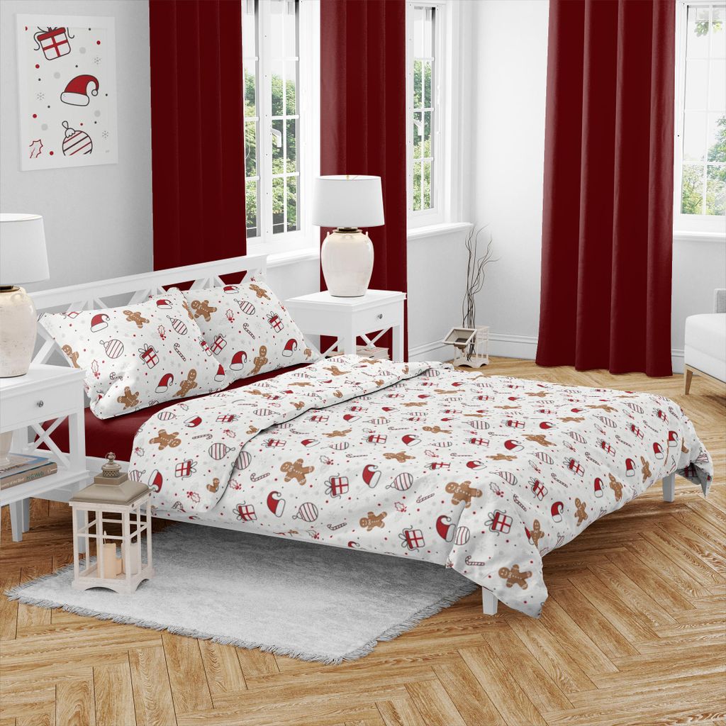 Biancheria da letto natalizia in cotone con decorazioni Immagine del prodotto 
