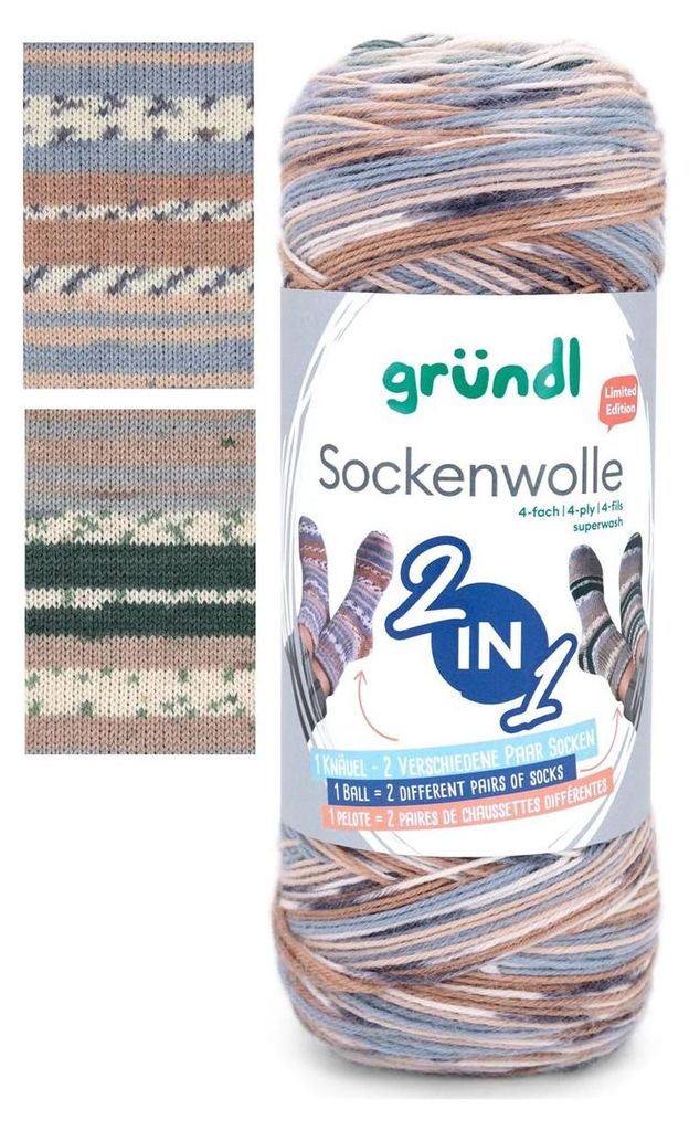 Gründl 2-in-1 Sockenwolle 75% Schurwolle/25% Polyamid Produktbild 