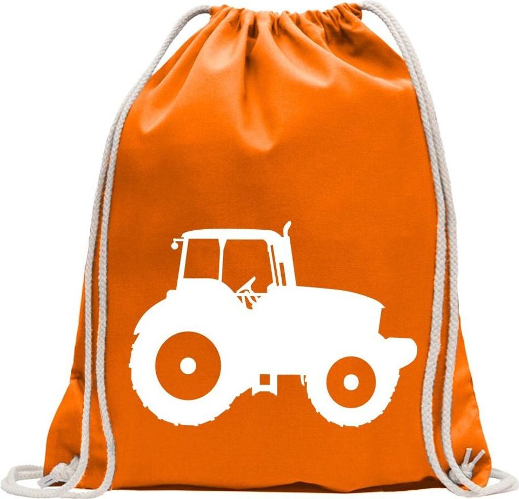 Kiwistar - Turnbeutel - mandarin - Landwirt Traktor Fahrzeug - Fun Rucksack Sport Beutel Gymsack Baumwolle mit Ziehgurt