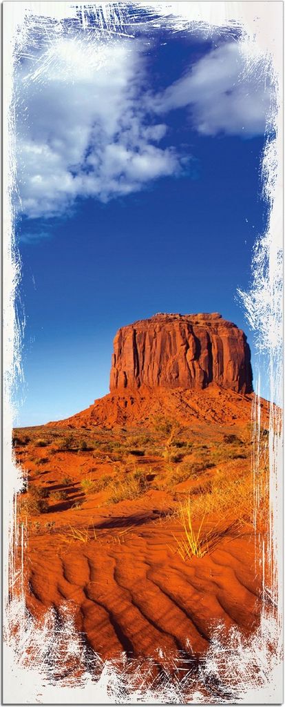 Wallario Kunstdrucke Wandbilder Holz in : Brillante Farben, Größe 50 x 125 cm Motiv Monument Valley am Abend I