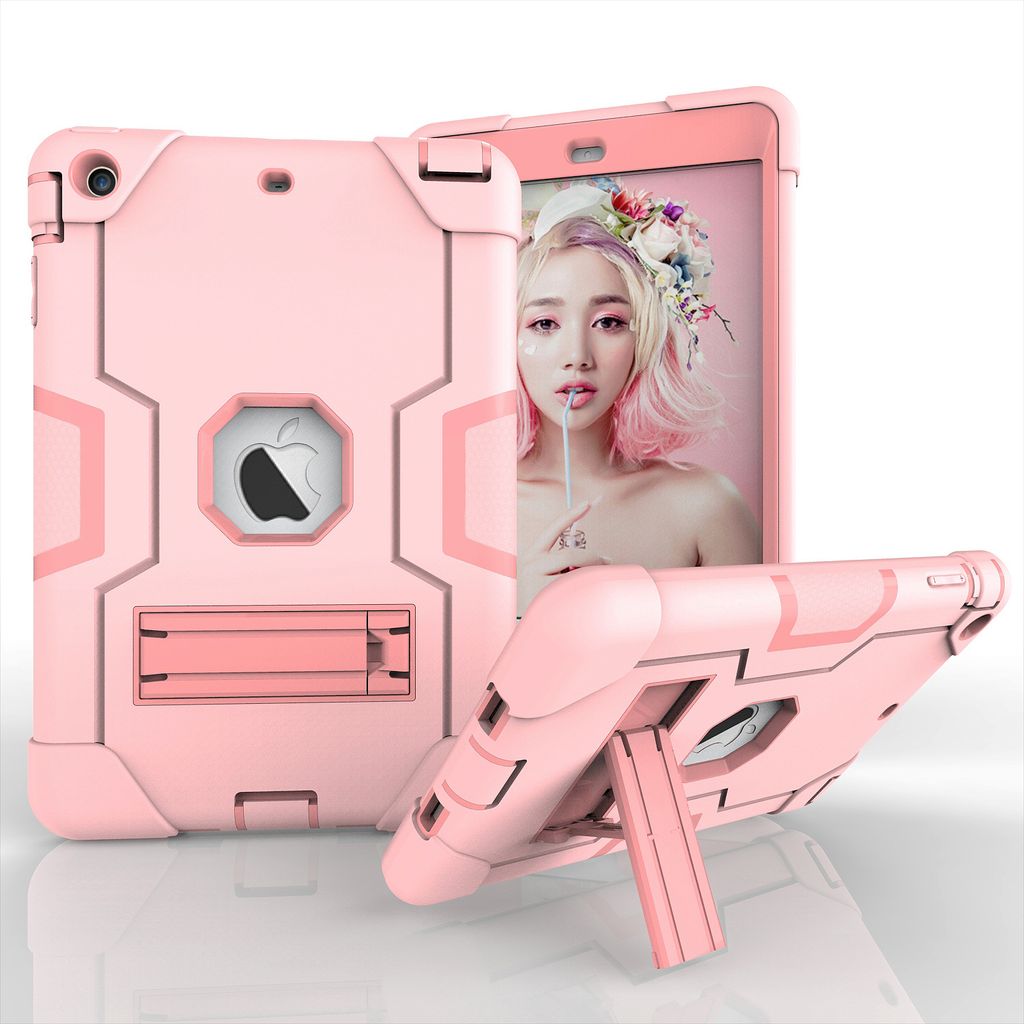 Hülle für iPad Mini 1/2/3 Gen Hybrid Dreilagige Robust Stoßfest Schwerlast Schutzhülle mit Ständer Pink