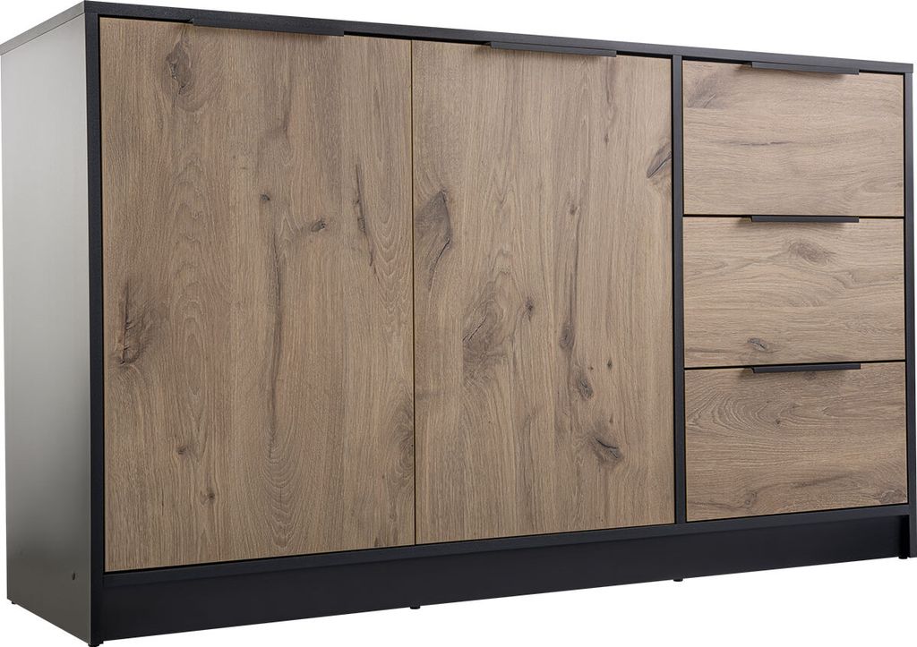 MIRJAN24 Kombikommode Lati 2D3S, Highboard mit zwei Drehtüren und drei Schubladen, Metallgriffe in der Farbe Schwarz, 138x41x81 cm (Farbe: Schwarz...