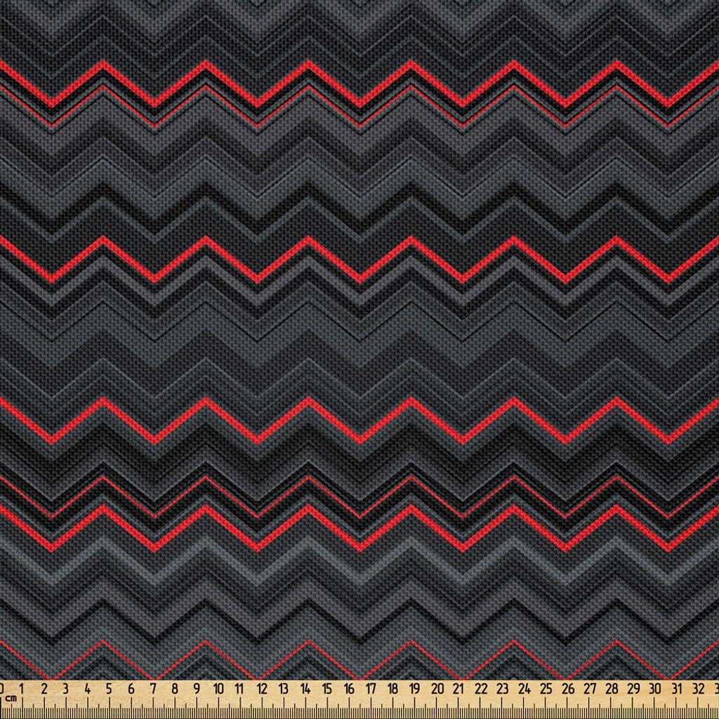 ABAKUHAUS Rot und Schwarz Satin Stoff als Meterware, Zickzack Chevron Design mit dicken dünnen Schichten drucken, 2 M (148 x 200 cm), Charcoal Gre...