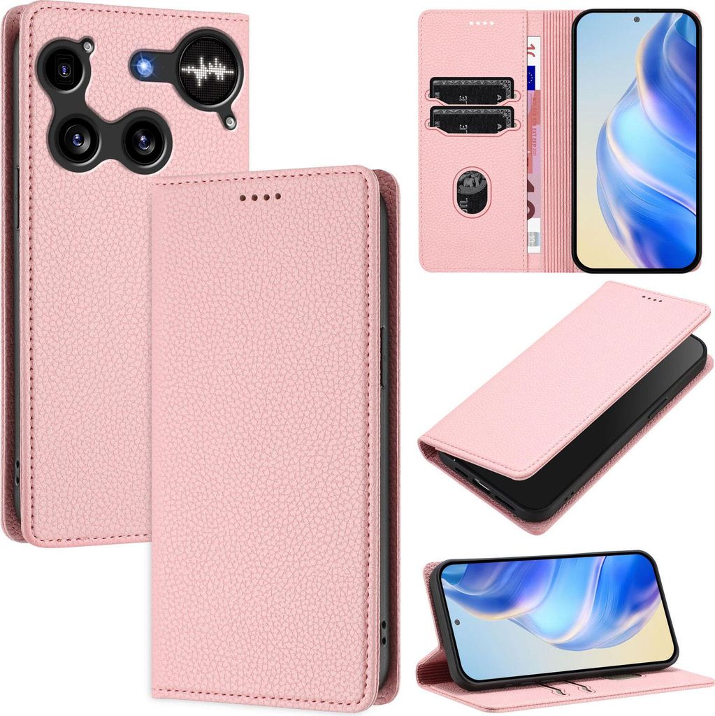 Litchi Leder Handyhülle für Nothing Phone 3 Wallet Kartenfächer Standfunktion Hülle Pink