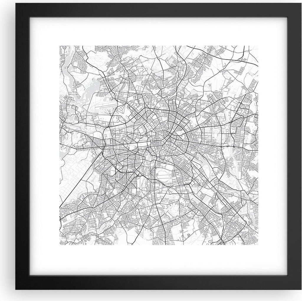 Gerahmtes Poster - Schwarzer Rahmen - Stadt Karte Berlin - 30x30 cm - Wand Bild - Wanddeko - Wandbilder - Kunstposter - Wandposter - Bilderrahmen -...