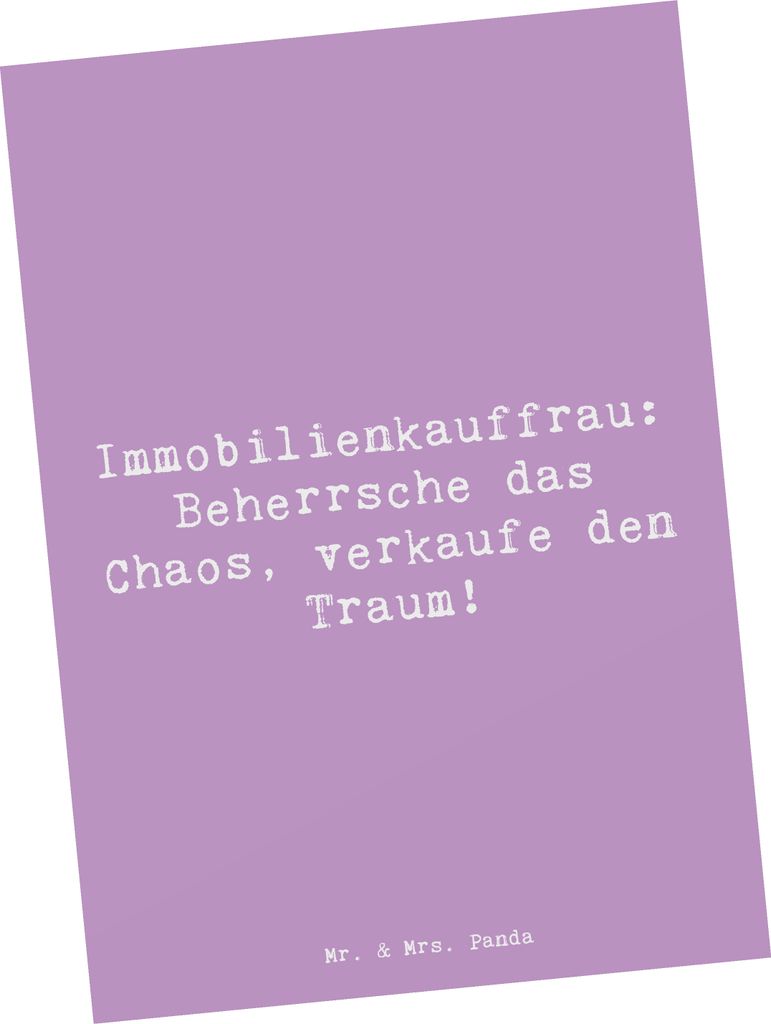 Mr. & Mrs. Panda Ansichtskarte Spruch Immobilienkauffrau - Lavendeltraum - Geschenk, Empathie, Grußkarte, Berufsleben, Vertrag, bildkarte, Postkar...