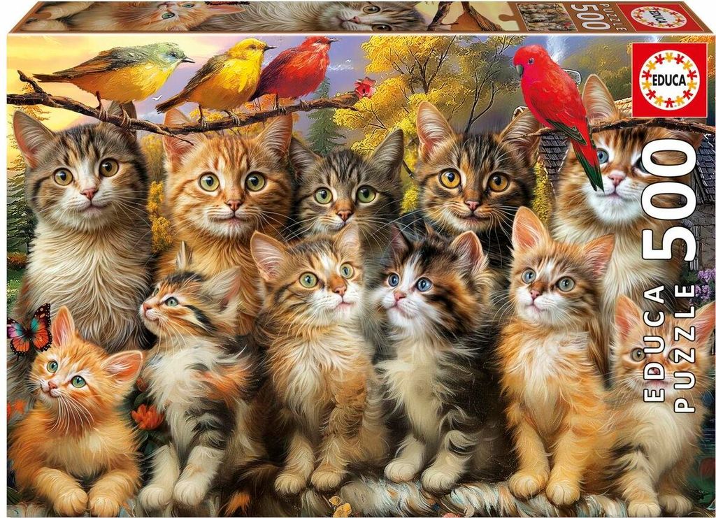 Puzzle Educa Gatitos y Pájaros 500 Stücke