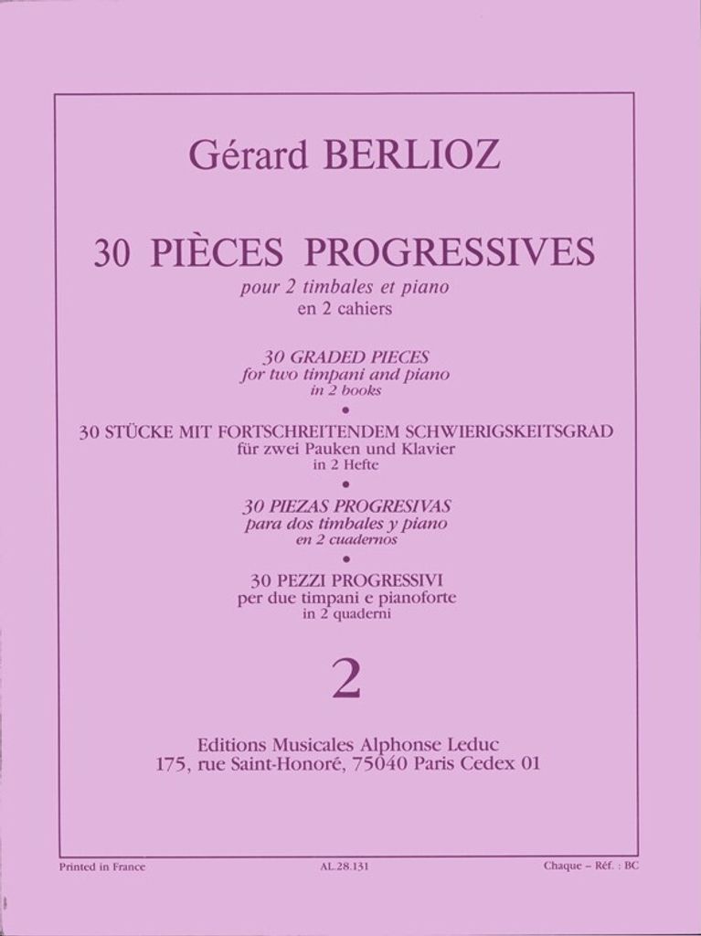 Berlioz G. 30 Pieces Progressives 2 Timbales Et Piano/Volume 2 Pieces 15 A 30