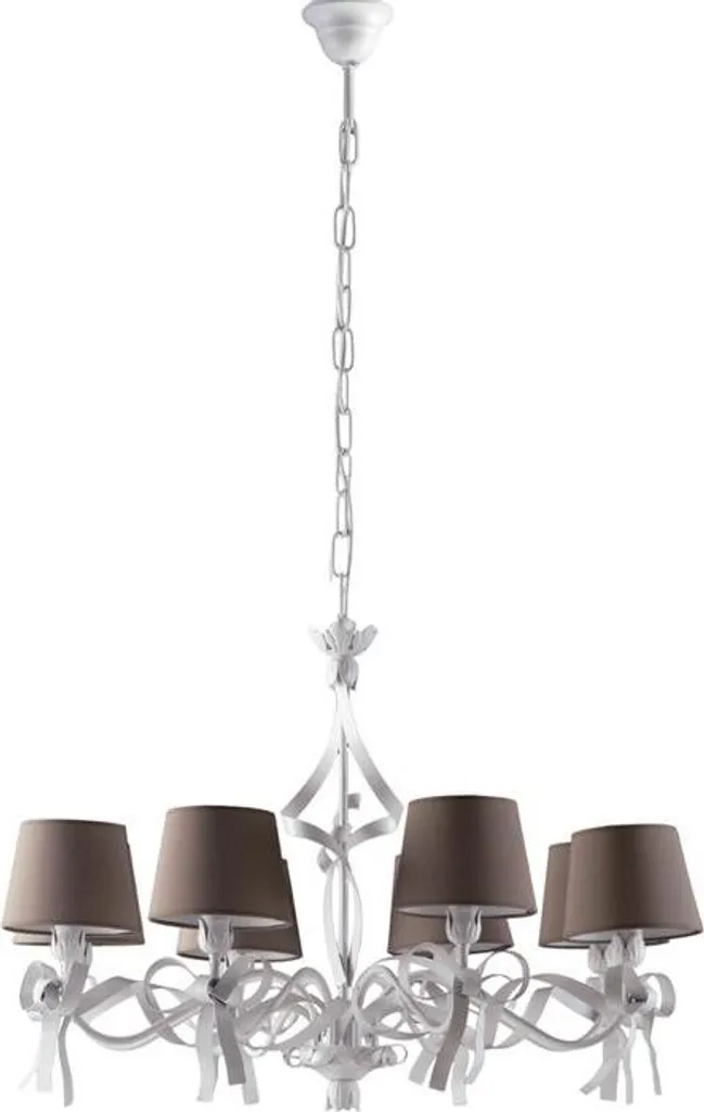 Lustre romantique Lucy 8 lumières en fer blanc et PVC gris tourterelle